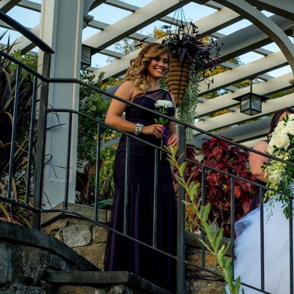 Amsale one shoulder plum dress. Occasion dress.